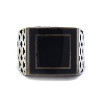 Oniks Taşlı El İşçiliği İnce 925 Ayar Erkek Gümüş Yüzük GEY-120