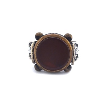 Ateş Taşlı Kalemli Taşlı 925 Ayar Erkek Gümüş Yüzük GEY-204