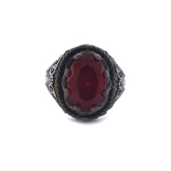 Ateş Taşlı El İşçiliği İnce 925 Ayar Erkek Gümüş Yüzük GEY-196