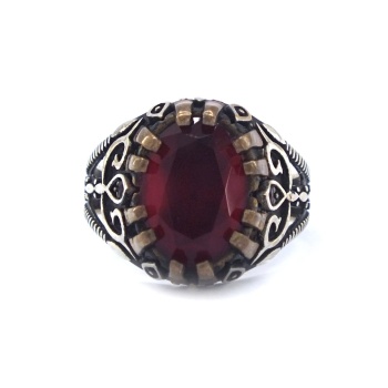 Ateş Taşlı El İşçiliği İnce 925 Ayar Erkek Gümüş Yüzük GEY-136