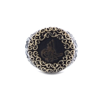 Tuğra Motifli El İşçiliği 925 Ayar Erkek Gümüş Yüzük GEY-176