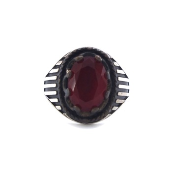 Ateş Taşlı Tasarım El İşçiliği 925 Ayar Erkek Gümüş Yüzük GEY-180