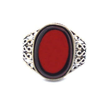 Ateş Taşlı Tasarım El İşçiliği 925 Ayar Erkek Gümüş Yüzük GEY-173