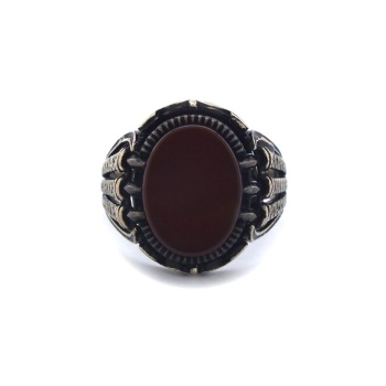 Akik Taşlı Tasarım El İşçiliği 925 Ayar Erkek Gümüş Yüzük GEY-194