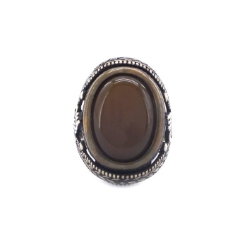 Akik Taşlı Tuğralı 925 Ayar Erkek Gümüş Yüzük GEY-157