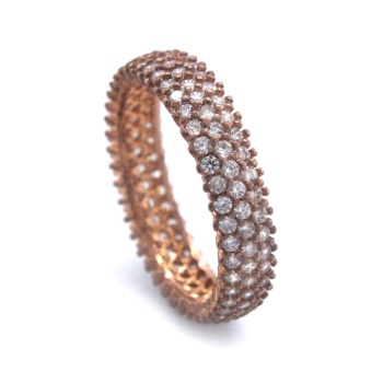 925 Ayar Gümüş Zirkon Taşlı 3 Sıra Tam Tur Rose Kadın Yüzük GKY-105