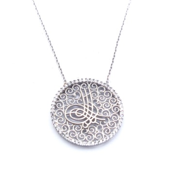 Zirkon Taşlı Tuğralı Gümüş Kolye GK-305