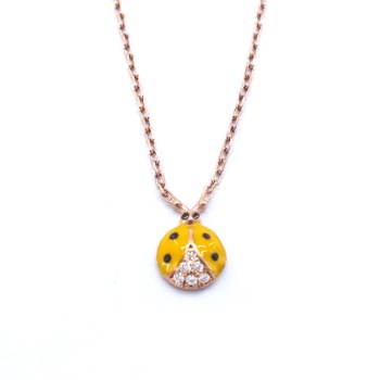 925 Ayar Rose Zirkon Taşlı Sarı Uğur Böceği Gümüş Kolye GK-275