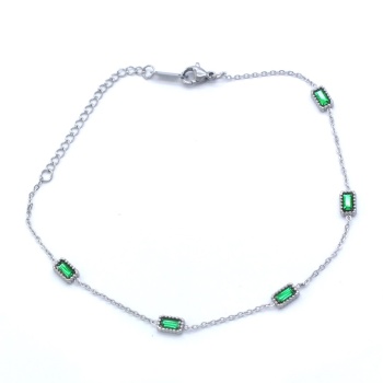 Çelik Halhal Yeşil Zirkon Taşlı Kadın Zincir Model HAL-178