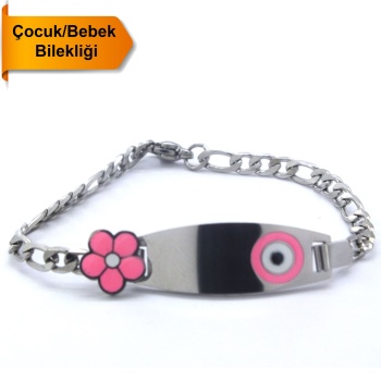 Bebek Bileklik Çelik Pembe Nazar Boncuklu ModelBLK-959