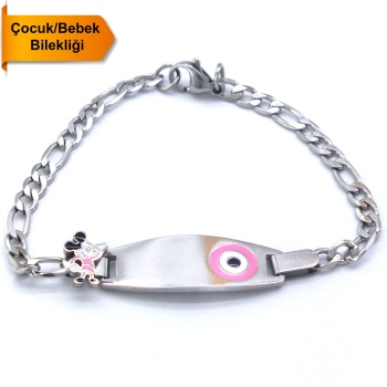 Bebek Bileklik Çelik Pembe Nazar Boncuklu Mickey Mouselu BLK-960