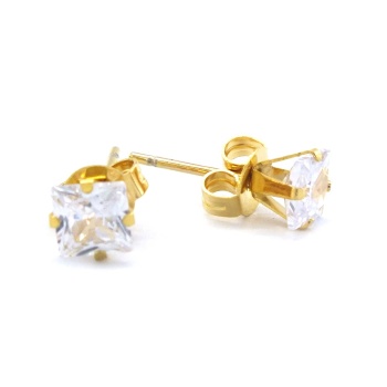 Altın Kaplama Taşlı Küpe Dört Tırnaklı Kare Zirkon Taş Kadın Küpe UNK-778