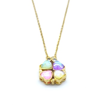 Altın Kaplama Renkli Taşlı Açılabilir Yonca Kolye KLY-568