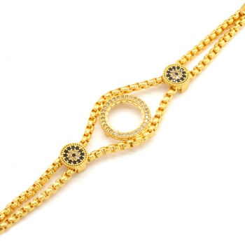 Çeyrek Altın Çerçeve Bileklik Çelik Altın Kaplama Nazar Boncuklu Model BLK-1070