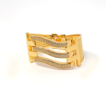 Kaburga Bilezik 22 Ayar Altın Kaplama 3 Sıra Dalgalı Kelepçe KB-104