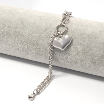 316L Çelik Büyük Kalp Detaylı Kadın Zincir Bileklik BLK-723
