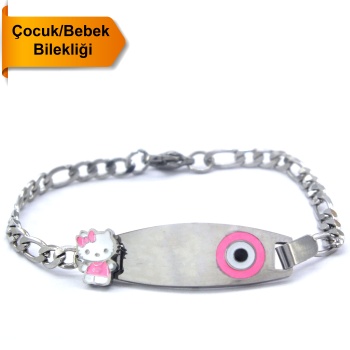 316L Çelik Pembe Nazar Boncuklu Hello Kitty Çocuk Bileklik BLK-961