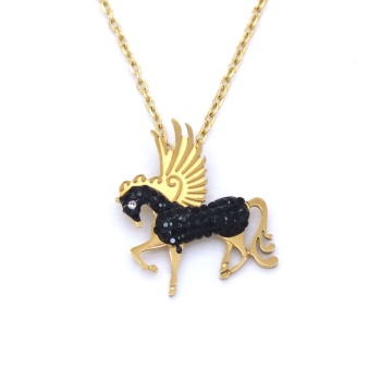 Çelik Kolye, Zirkon Taşlı Kolye, Altın Kaplama At Kolye KLY-265