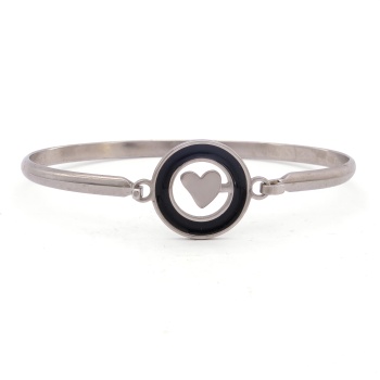 Çelik Kelepçe Bileklik Kalp Detaylı BLZ-489