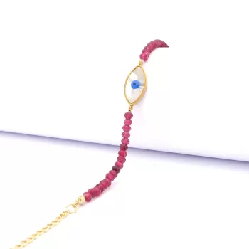 Altın Kaplama Göz Motifli Bordo Mercan Bileklik BLK-879