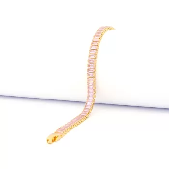 Su Yolu Bileklik Çelik Altın Kaplama Pembe Taşlı BLK-948