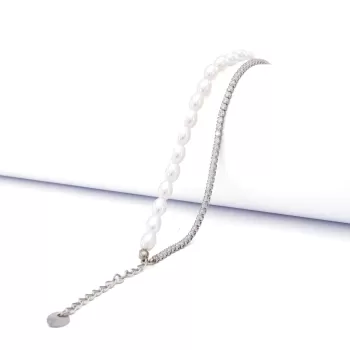 316L Çelik Zirkon Taşlı İnci Kadın Bileklik BLK-1000