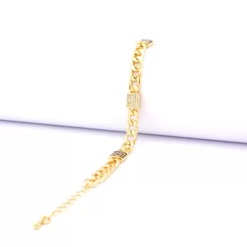 Çelik Bileklik Altın kaplama Kadın Zirkon Taşlı Figaro Model BLK-1056