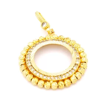 Altın Kaplama Taşlı Dorikalı Yuvarlak Çeyrek Çerçeve Kolye Ucu TGR-357