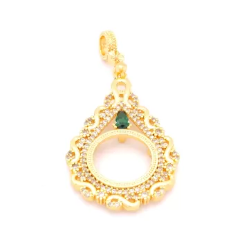 Altın Kaplama Yeşil Taşlı Sonsuzluk Çeyrek Çerçeve Kolye Ucu TGR-359