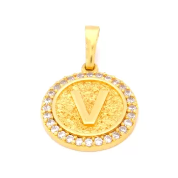 FerizZ Altın Kaplama Zirkon Taşlı V Harfli Kolye Ucu TGR-533