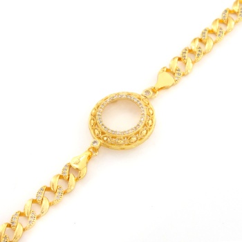 Çeyrek Altın Çerçeve Bileklik Çelik Altın Kaplama İşlemeli Figaro Model BLK-1085