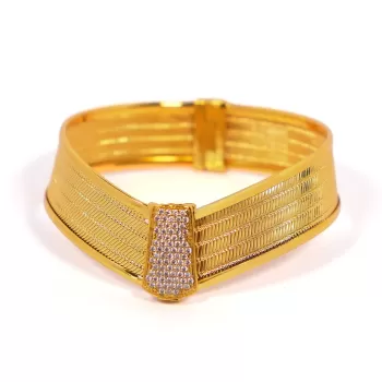 İmitasyon Trabzon Hasırı Altın Kaplama Zirkon Taşlı 4 Sıra Kelepçe BLZ-598