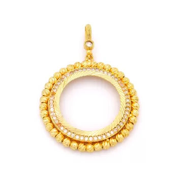 Altın Kaplama Zirkon Taşlı Dorika Yuvarlak Tam Çerçeve Kolye Ucu TGR-384