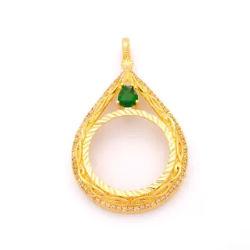 Tam Altın Çerçeveli Kolye​ Ucu Altın Kaplama İşlemeli TGR-593