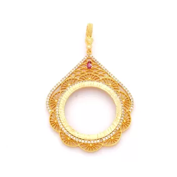 Tam Altın Çerçeveli Kolye​ Ucu Altın Kaplama İşlemeli TGR-595