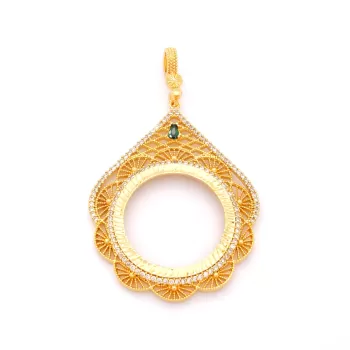 Tam Altın Çerçeveli Kolye​ Ucu Altın Kaplama İşlemeli TGR-597