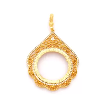Tam Altın Çerçeveli Kolye​ Ucu Altın Kaplama İşlemeli TGR-598