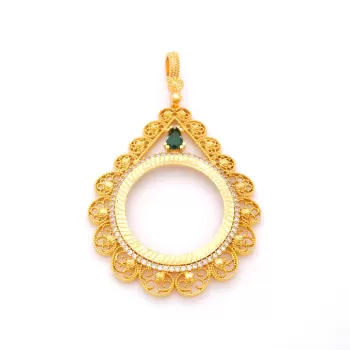 Tam Altın Çerçeveli Kolye​ Ucu Altın Kaplama İşlemeli TGR-601