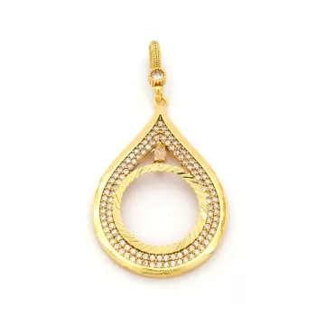 Yarım Altın Çerçeveli Kolye Ucu Altın Kaplama İşlemeli TGR-707