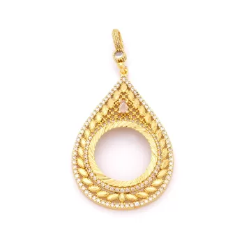 Yarım Altın Çerçeveli Kolye Ucu Altın Kaplama İşlemeli TGR-712