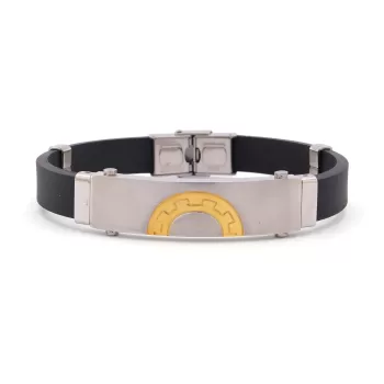 316L Çelik Siyah Deri Çift Renkli Erkek Bileklik EBLK-310