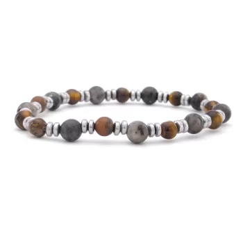 Gri Jasper & Kahverengi Kaplangözü Doğal Taş Erkek Bileklik EBLK-404