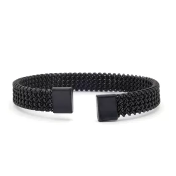 316L Çelik Siyah Halat Model Erkek Kelepçe Bileklik EBLK-414