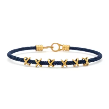 Altın Kaplama  Düğüm Detaylı Lacivert Erkek Kelepçe Bileklik EBLK-428