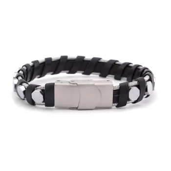 316L Çelik Deri Çift Renkli Erkek Spor Kelepçe Bileklik EBLK-450