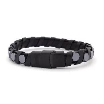 316L Çelik Deri Siyah Erkek Spor Kelepçe Bileklik EBLK-451