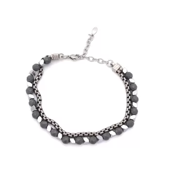 316L Erkek Çelik Bileklik Gri Hematit Taşlı Spor Zincir Bileklik EBLK-456