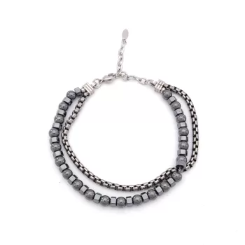 316L Erkek Çelik Bileklik Gri Hematit Taşlı Spor Zincir Bileklik EBLK-457