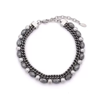 316L Erkek Çelik Bileklik Gri Hematit Taşlı Spor Zincir Bileklik EBLK-460