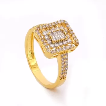 Çelik Baget Taşlı Yüzük Altın Kaplama YZK-207